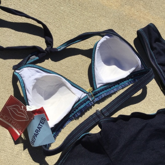 NWT 3pcs denim bikini set L top 2 M  bottoms - Picture 2 of 7
